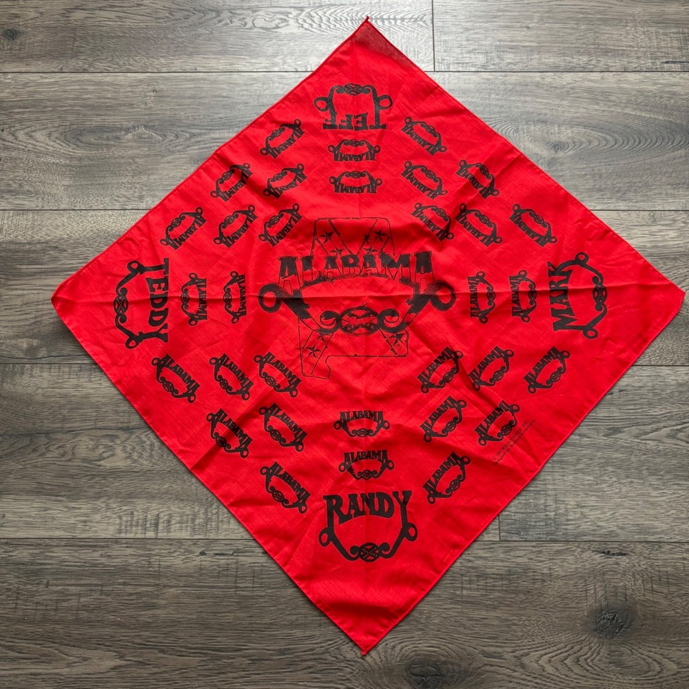 Alabama Band Bandana 1983 Vintage Red Country Music Merch Randy Teddy Jeff Mark